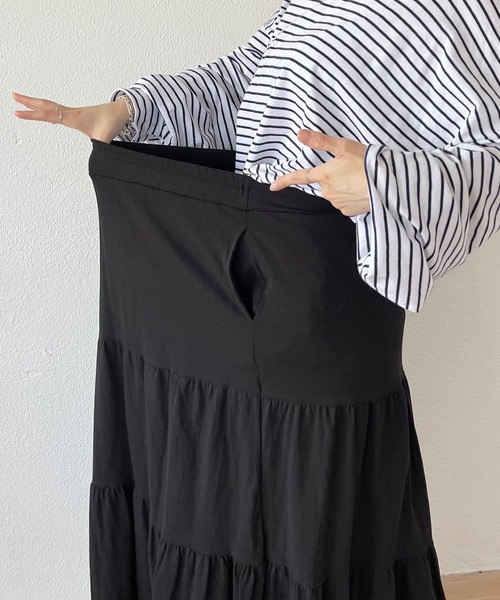 wee9s(ウィークス)の「vintage like cotton flare skirt / ヴィンテージライクウエストゴムコットンフレアスカート(スカート・レディース・ブラック/アイボリー・FREE)」の9枚目の写真