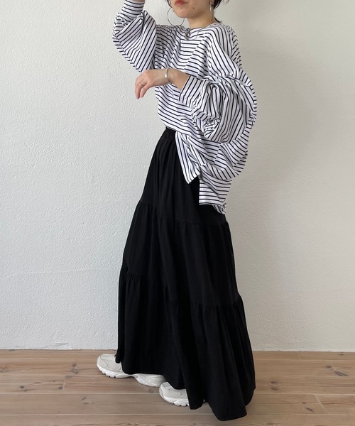 wee9s(ウィークス)の「vintage like cotton flare skirt / ヴィンテージライクウエストゴムコットンフレアスカート(スカート・レディース・ブラック/アイボリー・FREE)」の20枚目の写真
