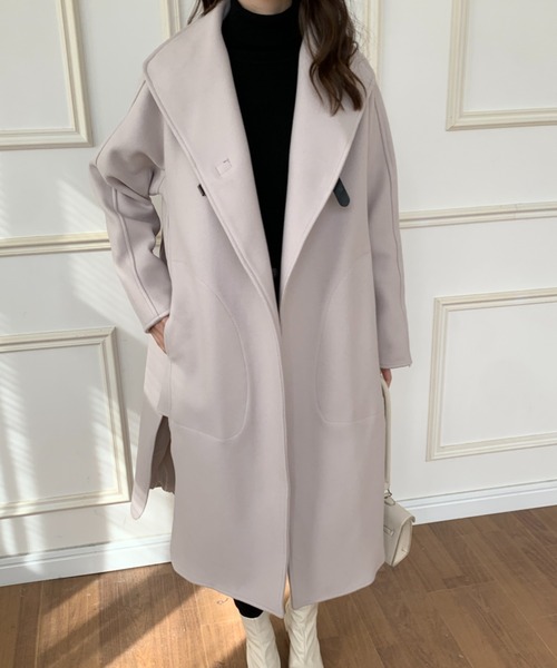 ECLIN（エクラン）の「フェイクウールスタンドネックコート（その他アウター・レディース・モカ/チャコールグレー/ブラック/カーキ/ネイビー/アイボリー・FREE）」の2枚目の写真