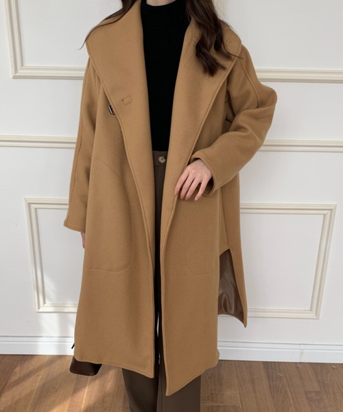 ECLIN（エクラン）の「フェイクウールスタンドネックコート（その他アウター・レディース・モカ/チャコールグレー/ブラック/カーキ/ネイビー/アイボリー・FREE）」の10枚目の写真