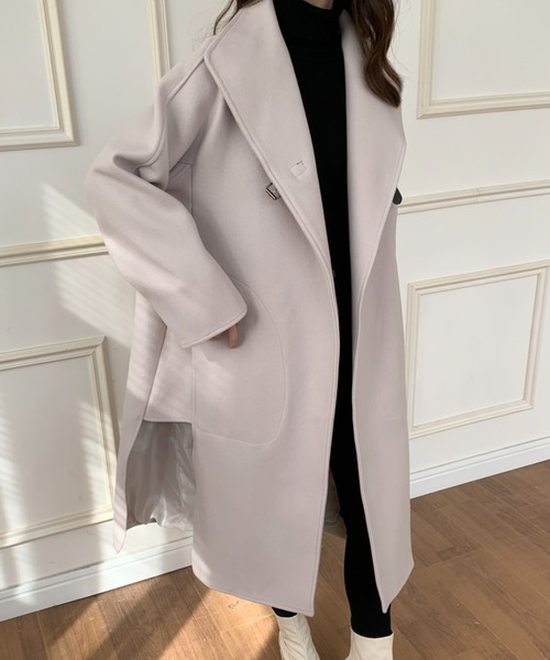 ECLIN（エクラン）の「フェイクウールスタンドネックコート（その他アウター・レディース・モカ/チャコールグレー/ブラック/カーキ/ネイビー/アイボリー・FREE）」の7枚目の写真