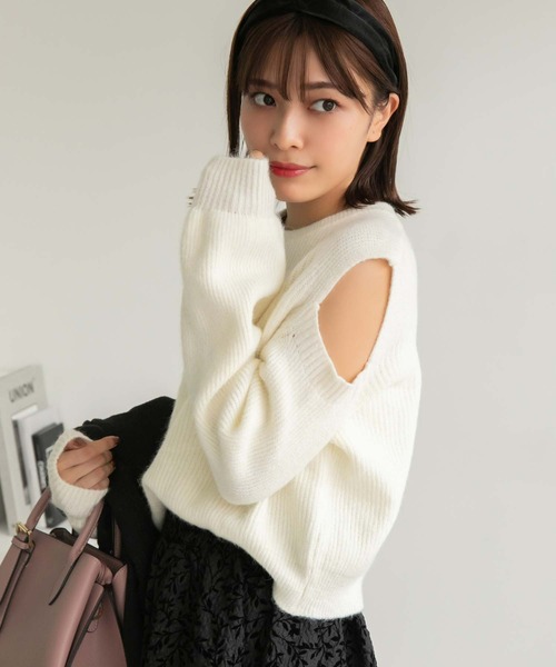 Edit Sheen(エディットシーン)の「オープンショルダーニット(ニット/セーター・レディース・ブラック/ホワイト・M)」の10枚目の写真