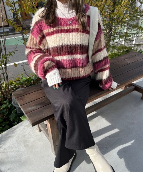 nemne store(ネンネストア)の「前後2wayボーダーニット(ニット/セーター・レディース・ピンク/ブルー・フリー)」の19枚目の写真