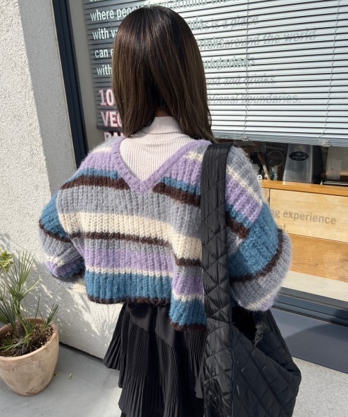 nemne store(ネンネストア)の「前後2wayボーダーニット(ニット/セーター・レディース・ピンク/ブルー・フリー)」の12枚目の写真