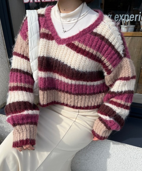 nemne store(ネンネストア)の「前後2wayボーダーニット(ニット/セーター・レディース・ピンク/ブルー・フリー)」の14枚目の写真