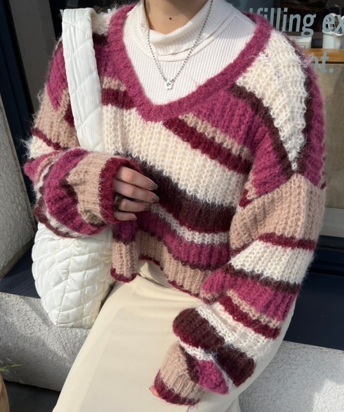 nemne store(ネンネストア)の「前後2wayボーダーニット(ニット/セーター・レディース・ピンク/ブルー・フリー)」の17枚目の写真