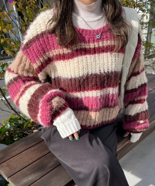 nemne store(ネンネストア)の「前後2wayボーダーニット(ニット/セーター・レディース・ピンク/ブルー・フリー)」の13枚目の写真