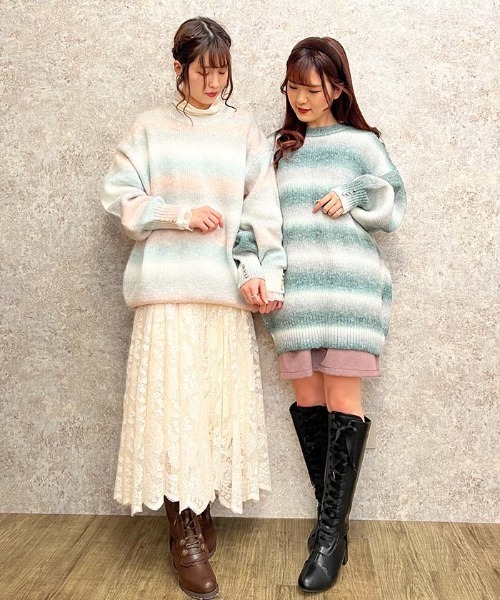 axes femme(アクシーズファム)の「モヘア風グラデーションニット(チュニック・レディース・グレー/ミント/ピンク・FREE)」の6枚目の写真