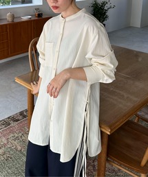 サイドリボンノーカラーシャツ