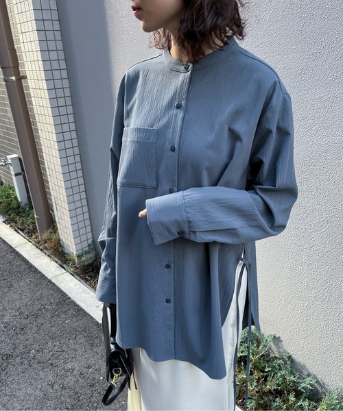 feepur(フェピュール)の「サイドリボンノーカラーシャツ(シャツ/ブラウス・レディース・アイボリー/ブラック/ブルーグレー/パープル・MEDIUM)」の13枚目の写真