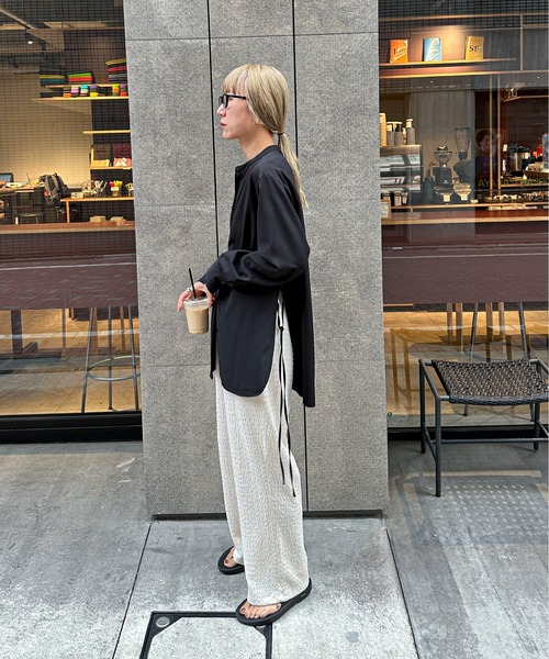 サイドリボンノーカラーシャツ（シャツ/ブラウス）｜feepur