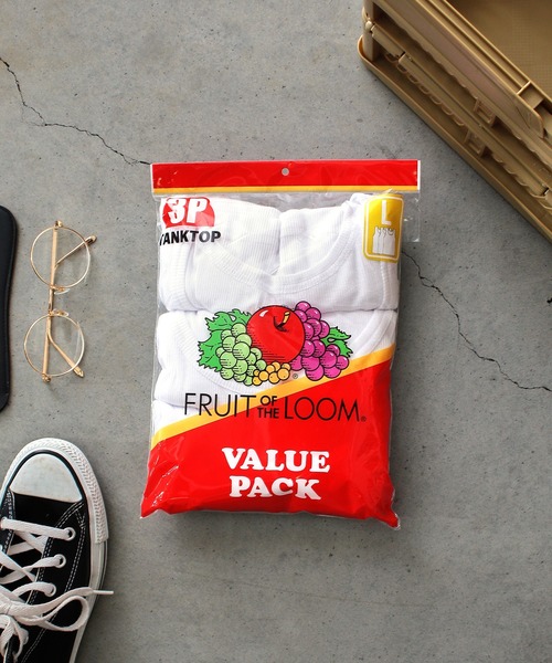 FRUIT OF THE LOOM(フルーツオブザルーム)の「FRUIT OF THE LOOM リブタンクトップ3Pパック/無地/3枚セット/フルーツオブザルーム(タンクトップ・メンズ・ホワイト/ブラック/グレー・M/L/XL)」の2枚目の写真