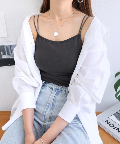 andme(アンドミー)の「フライス素材カップ付きキャミソールトップス(キャミソール・レディース・キナリ/グリーン系その他/テラコッタ/ベージュ系その他/ブラック/チャコールグレー・FREE)」の9枚目の写真
