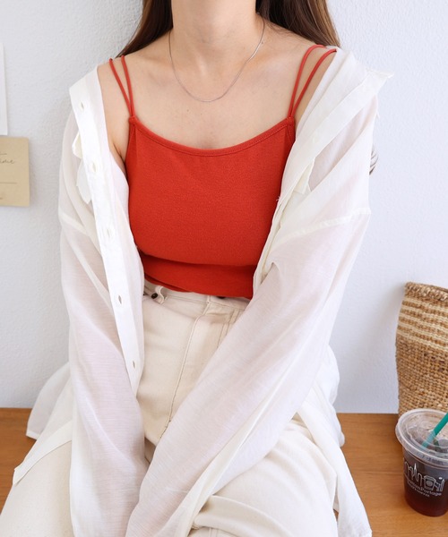 andme(アンドミー)の「フライス素材カップ付きキャミソールトップス(キャミソール・レディース・キナリ/グリーン系その他/テラコッタ/ベージュ系その他/ブラック/チャコールグレー・FREE)」の8枚目の写真