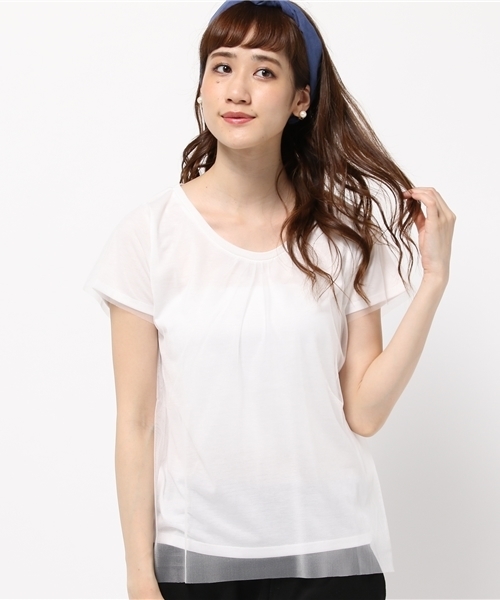 DISCOAT（ディスコート）の「【Discoat】チュール重ね無地T（Tシャツ/カットソー・レディース・ホワイト/グレー/ネイビー・MEDIUM/LARGE）」の2枚目の写真