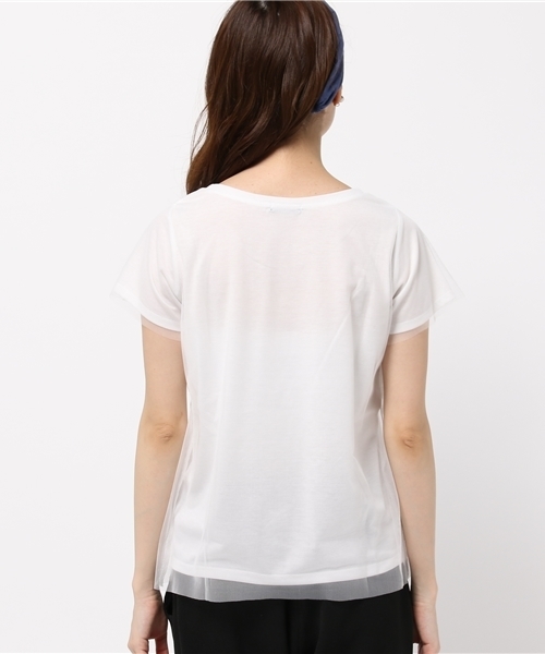 DISCOAT（ディスコート）の「【Discoat】チュール重ね無地T（Tシャツ/カットソー・レディース・ホワイト/グレー/ネイビー・MEDIUM/LARGE）」の4枚目の写真