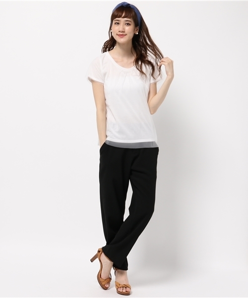 DISCOAT（ディスコート）の「【Discoat】チュール重ね無地T（Tシャツ/カットソー・レディース・ホワイト/グレー/ネイビー・MEDIUM/LARGE）」の5枚目の写真