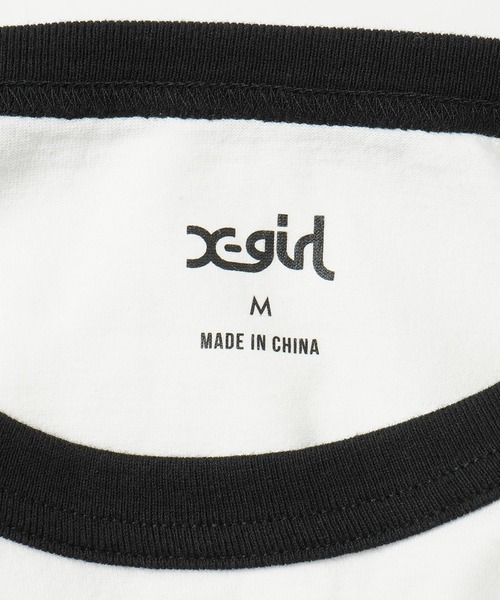 X-girl（エックスガール）の「FLOWER LOGO S/S RINGER CLASSIC TEE（Tシャツ/カットソー・レディース・ブルー/ブラック/ホワイト・S/M）」の6枚目の写真