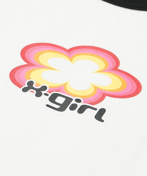 X-girl（エックスガール）の「FLOWER LOGO S/S RINGER CLASSIC TEE（Tシャツ/カットソー・レディース・ブルー/ブラック/ホワイト・S/M）」の8枚目の写真