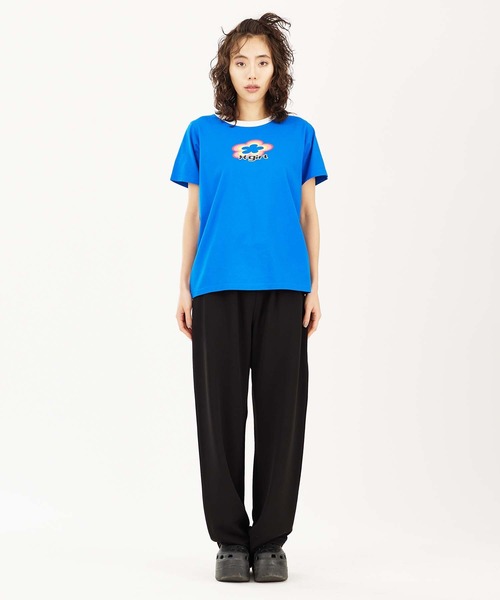 X-girl（エックスガール）の「FLOWER LOGO S/S RINGER CLASSIC TEE（Tシャツ/カットソー・レディース・ブルー/ブラック/ホワイト・S/M）」の14枚目の写真