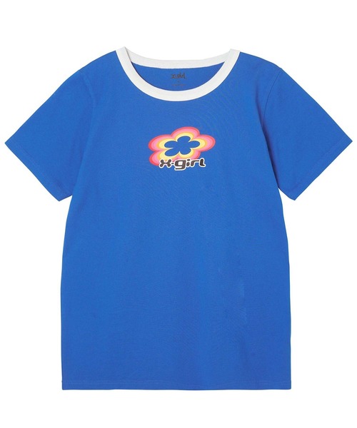 X-girl（エックスガール）の「FLOWER LOGO S/S RINGER CLASSIC TEE（Tシャツ/カットソー・レディース・ブルー/ブラック/ホワイト・S/M）」の18枚目の写真