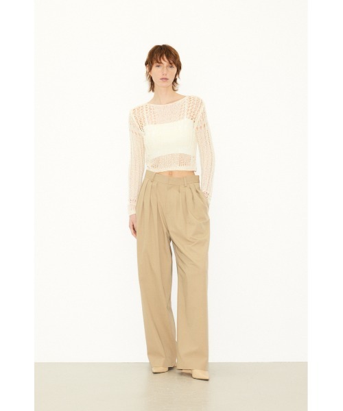 THROW by SLY（スローバイスライ）の「THROW LILY YARN BLOCKING HG TOPS リリーヤーン ブロッキング ハイゲージ トップス ニット シアー 透け（Tシャツ/カットソー・レディース・ブラック/アイボリー・FREE）」の4枚目の写真