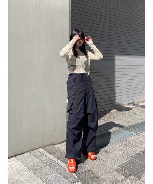 THROW by SLY（スローバイスライ）の「THROW LILY YARN BLOCKING HG TOPS リリーヤーン ブロッキング ハイゲージ トップス ニット シアー 透け（Tシャツ/カットソー・レディース・ブラック/アイボリー・FREE）」の15枚目の写真