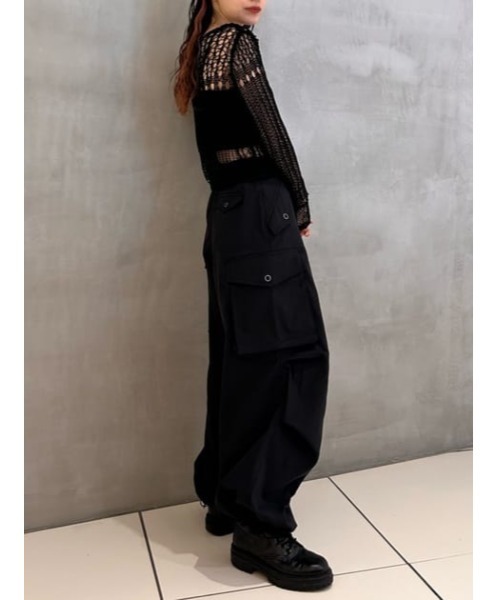 THROW by SLY（スローバイスライ）の「THROW LILY YARN BLOCKING HG TOPS リリーヤーン ブロッキング ハイゲージ トップス ニット シアー 透け（Tシャツ/カットソー・レディース・ブラック/アイボリー・FREE）」の20枚目の写真