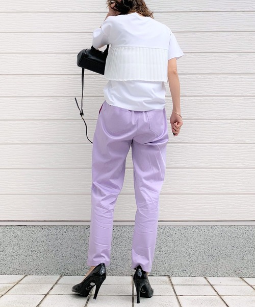 Q(キュー)の「異素材プリーツドッキングトップス(Tシャツ/カットソー・レディース・ベージュ/アイボリー/ブラック・MEDIUM)」の10枚目の写真