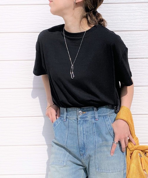 Q(キュー)の「異素材プリーツドッキングトップス(Tシャツ/カットソー・レディース・ベージュ/アイボリー/ブラック・MEDIUM)」の12枚目の写真