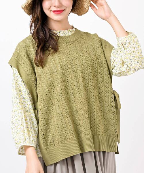 rps(アールピーエス)の「サイドリボンニットベスト(ベスト・レディース・ブラック/ベージュ/ベージュ系その他/グリーン系その他・フリー)」の4枚目の写真