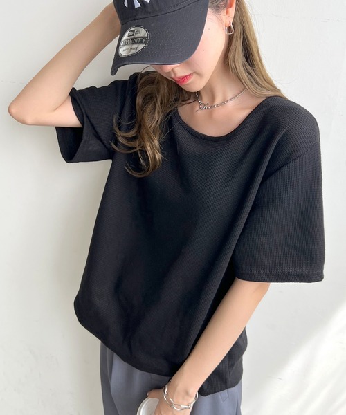 Futier land(フューティアランド)の「スクエアネックワッフルカットソー(Tシャツ/カットソー・レディース・ホワイト/オレンジ/ブラック・FREE)」の3枚目の写真