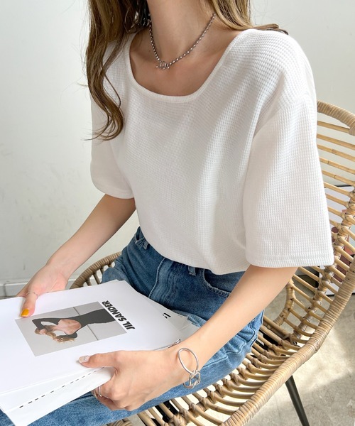 Futier land(フューティアランド)の「スクエアネックワッフルカットソー(Tシャツ/カットソー・レディース・ホワイト/オレンジ/ブラック・FREE)」の16枚目の写真