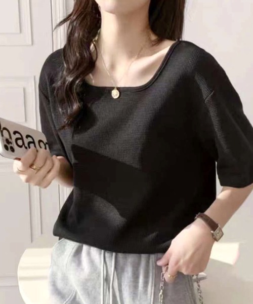Futier land(フューティアランド)の「スクエアネックワッフルカットソー(Tシャツ/カットソー・レディース・ホワイト/オレンジ/ブラック・FREE)」の6枚目の写真