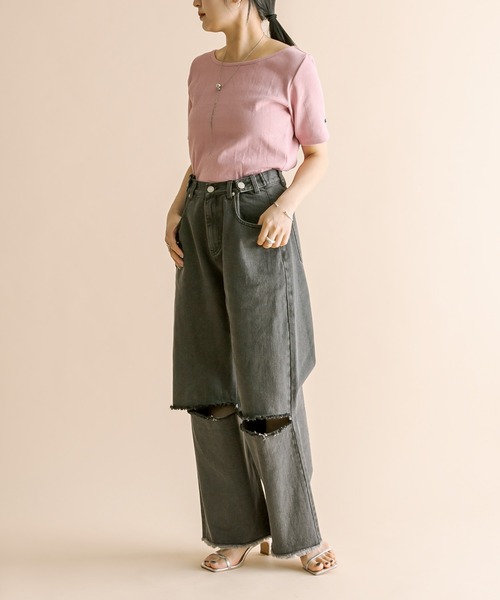 mline（エムライン）の「[mline] ちび半袖Tシャツ（Tシャツ/カットソー・レディース・ピンク/ベージュ/ブルー/オフホワイト/ブラック/ホワイト系その他/グレー系その他/ピンク系その他・FREE）」の20枚目の写真