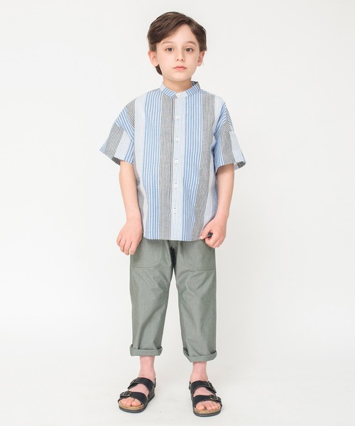 BRANSHES(ブランシェス)の「先染めマルチストライプ半袖シャツ(シャツ/ブラウス・キッズ・ブルー/パープル・110/120/100/130/150/90/140)」の4枚目の写真