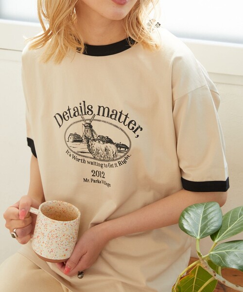 FREAK'S STORE（フリークスストア）の「【限定展開】w/ the Parks/ウィズザパークス　Details.. color ringer print tee/プリントリンガーTシャツ（Tシャツ/カットソー・レディース・ブラック/グリーン・ﾌﾘ-）」の2枚目の写真
