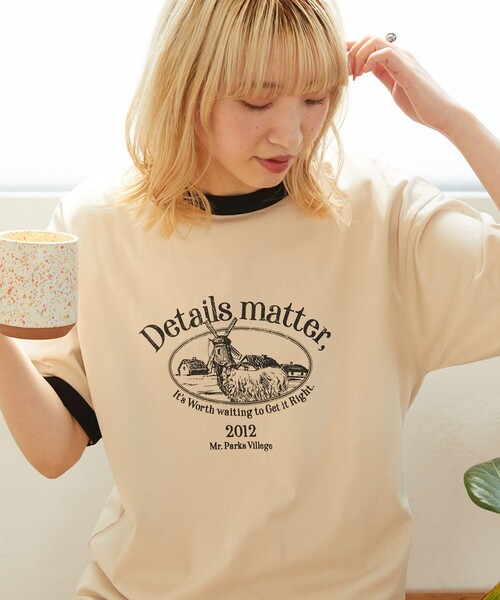 FREAK'S STORE（フリークスストア）の「【限定展開】w/ the Parks/ウィズザパークス　Details.. color ringer print tee/プリントリンガーTシャツ（Tシャツ/カットソー・レディース・ブラック/グリーン・ﾌﾘ-）」の3枚目の写真