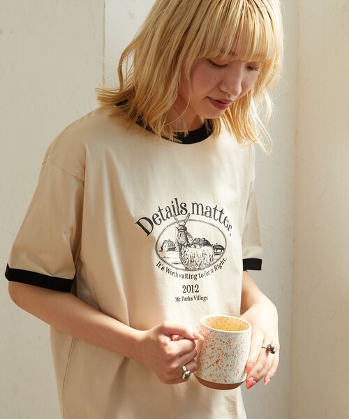 FREAK'S STORE（フリークスストア）の「【限定展開】w/ the Parks/ウィズザパークス　Details.. color ringer print tee/プリントリンガーTシャツ（Tシャツ/カットソー・レディース・ブラック/グリーン・ﾌﾘ-）」の8枚目の写真