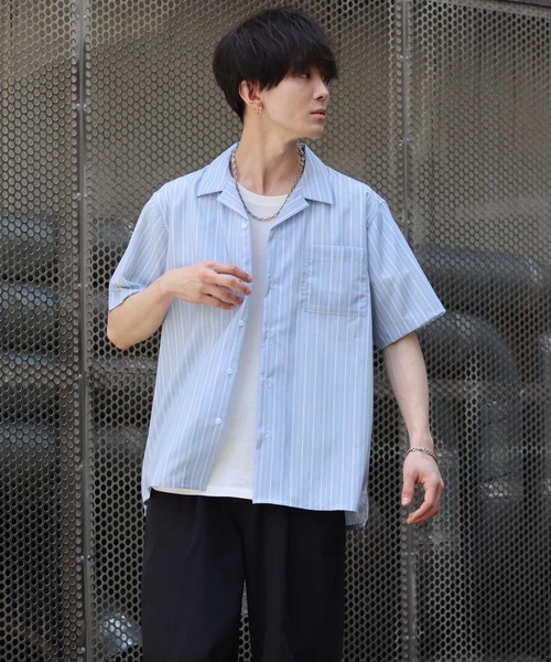 セール】Drape Open Collar Shirt/ドレープ オープンカラー 半袖シャツ