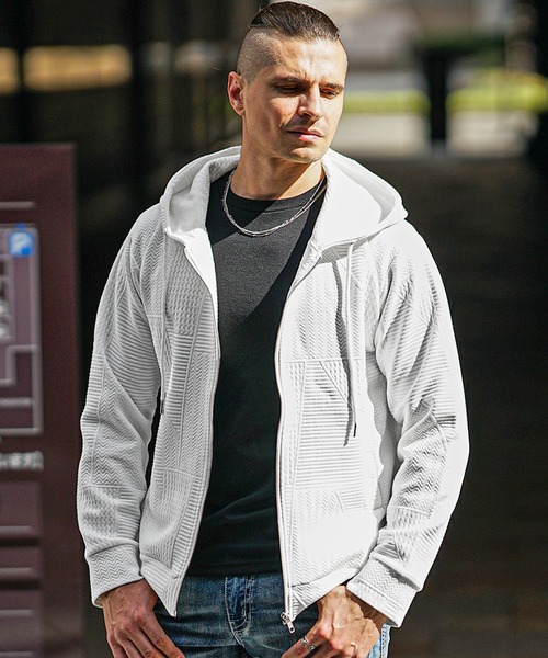 SOMEDIFF】フクレジャガードフルZIPパーカー メンズ ハリ感