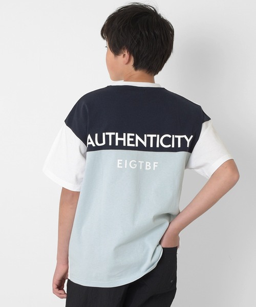 GLAZOS（グラソス）の「【接触冷感】カラーブロックロゴプリント半袖Tシャツ（Tシャツ/カットソー・キッズ・チャコールグレー/ホワイト・160cm/150cm/140cm/170cm）」の2枚目の写真