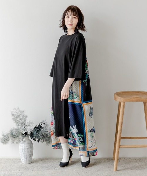 Taylor☆国内配送☆ブルーマルチ色の上品シフォンワンピース テイラー Taylor ブルーマルチ色の上品シフォンワンピース