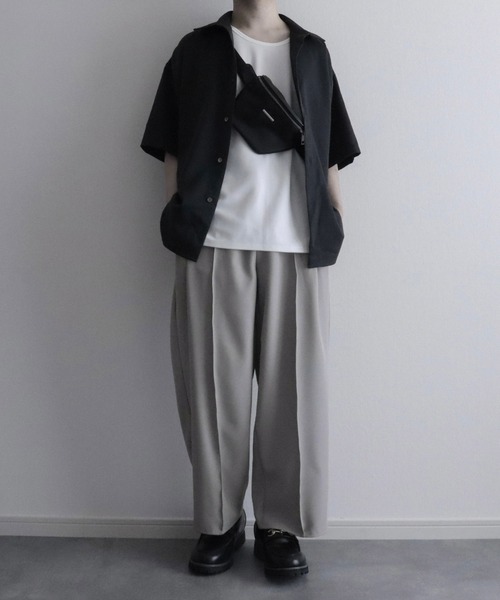 NILWAY（ニルウェイ）の「センタークリースワイドストレートパンツ（スラックス・メンズ・ブラック/ライトグレー/チャコール/オフホワイト・SMALL/LARGE/MEDIUM）」の18枚目の写真