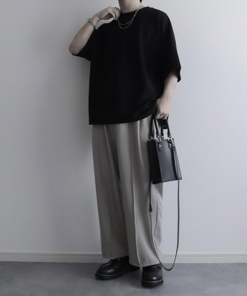 NILWAY（ニルウェイ）の「センタークリースワイドストレートパンツ（スラックス・メンズ・ブラック/ライトグレー/チャコール/オフホワイト・SMALL/LARGE/MEDIUM）」の19枚目の写真