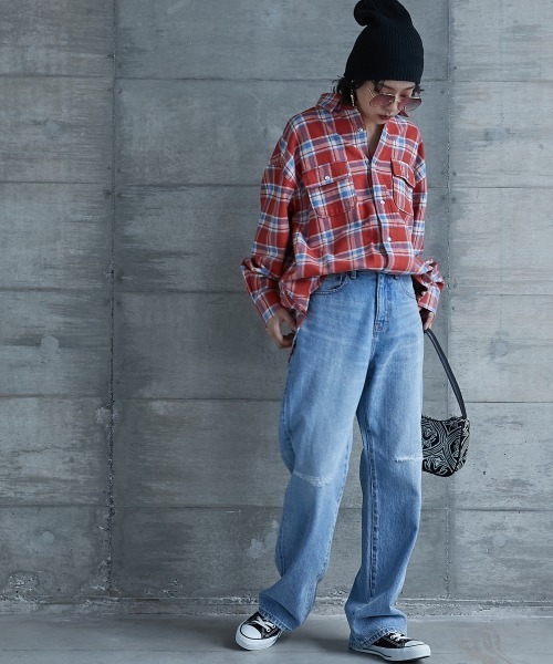 GEVS.（ジェイヴィス）の「＜大きいサイズ＞ 綿100％チェックチュニックシャツ GEVS.（シャツ/ブラウス・レディース・ブルー系/ピンク系・3L/5L/L/LL/4L）」の3枚目の写真