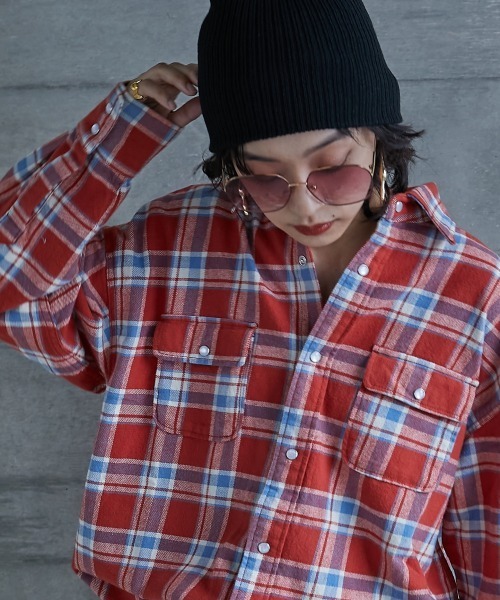 GEVS.（ジェイヴィス）の「＜大きいサイズ＞ 綿100％チェックチュニックシャツ GEVS.（シャツ/ブラウス・レディース・ブルー系/ピンク系・3L/5L/L/LL/4L）」の13枚目の写真