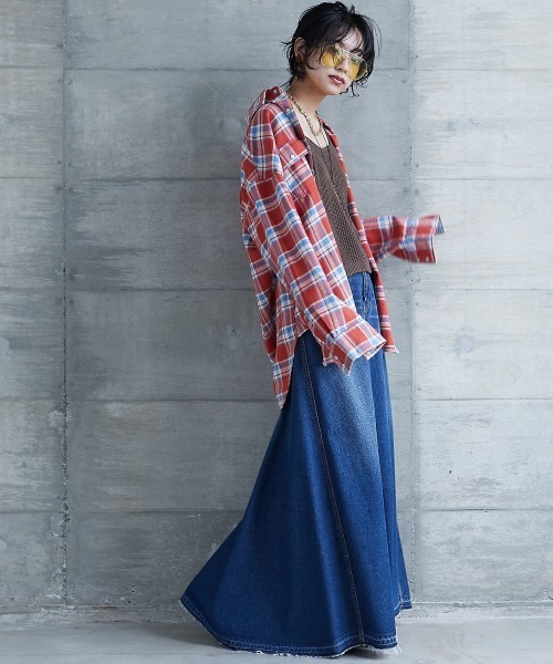 GEVS.（ジェイヴィス）の「＜大きいサイズ＞ 綿100％チェックチュニックシャツ GEVS.（シャツ/ブラウス・レディース・ブルー系/ピンク系・3L/5L/L/LL/4L）」の6枚目の写真