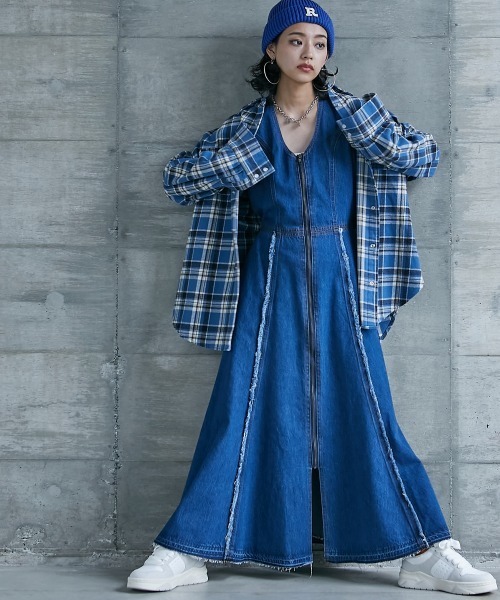 GEVS.（ジェイヴィス）の「＜大きいサイズ＞ 綿100％チェックチュニックシャツ GEVS.（シャツ/ブラウス・レディース・ブルー系/ピンク系・3L/5L/L/LL/4L）」の8枚目の写真