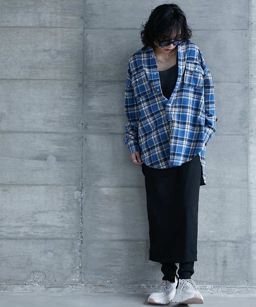 GEVS.（ジェイヴィス）の「＜大きいサイズ＞ 綿100％チェックチュニックシャツ GEVS.（シャツ/ブラウス・レディース・ブルー系/ピンク系・3L/5L/L/LL/4L）」の9枚目の写真